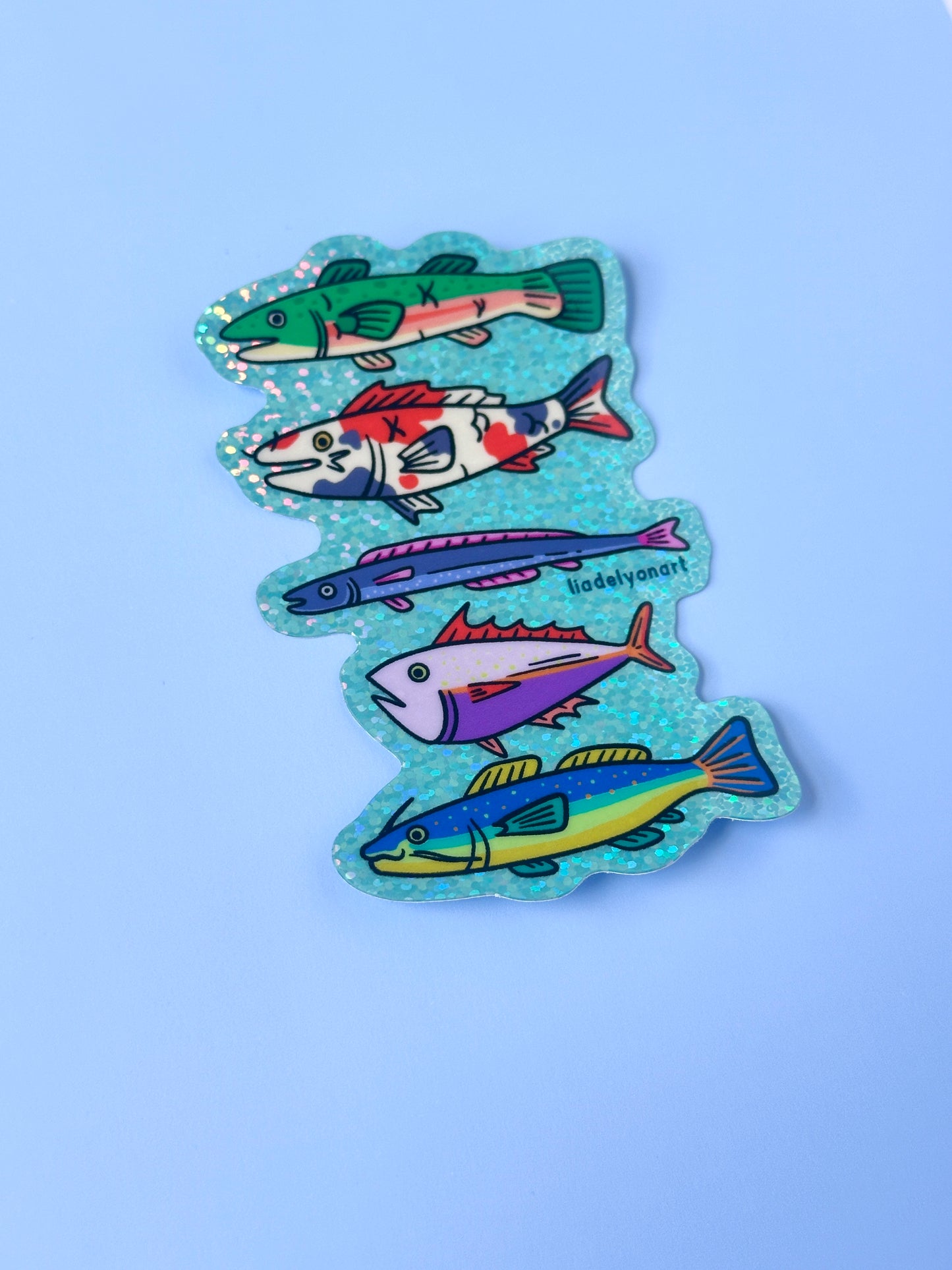 Funky Fish Glitter Sticker, 4x2.5 in.