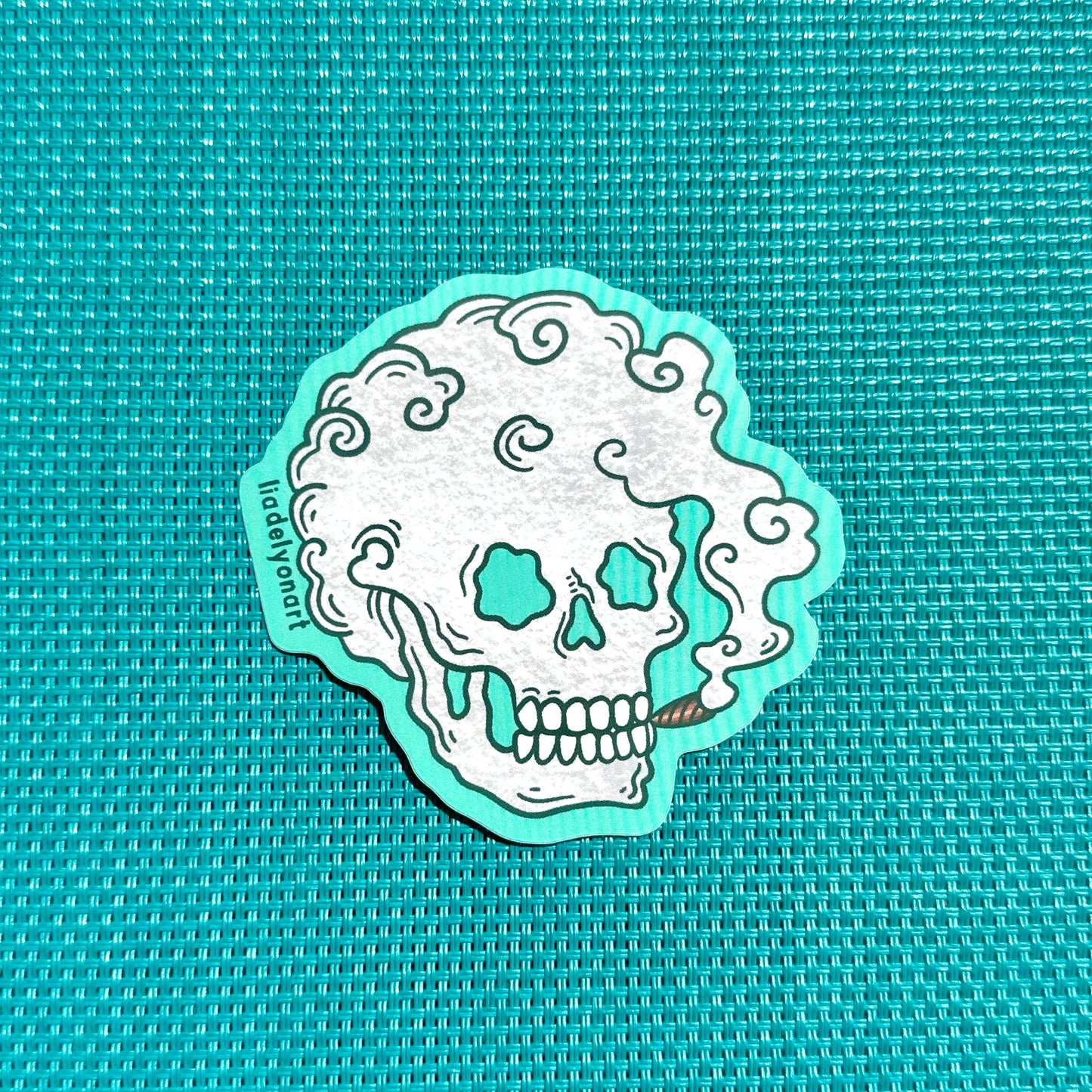 Smoking Skeleton vinyl Sticker, 3x2.8 in.