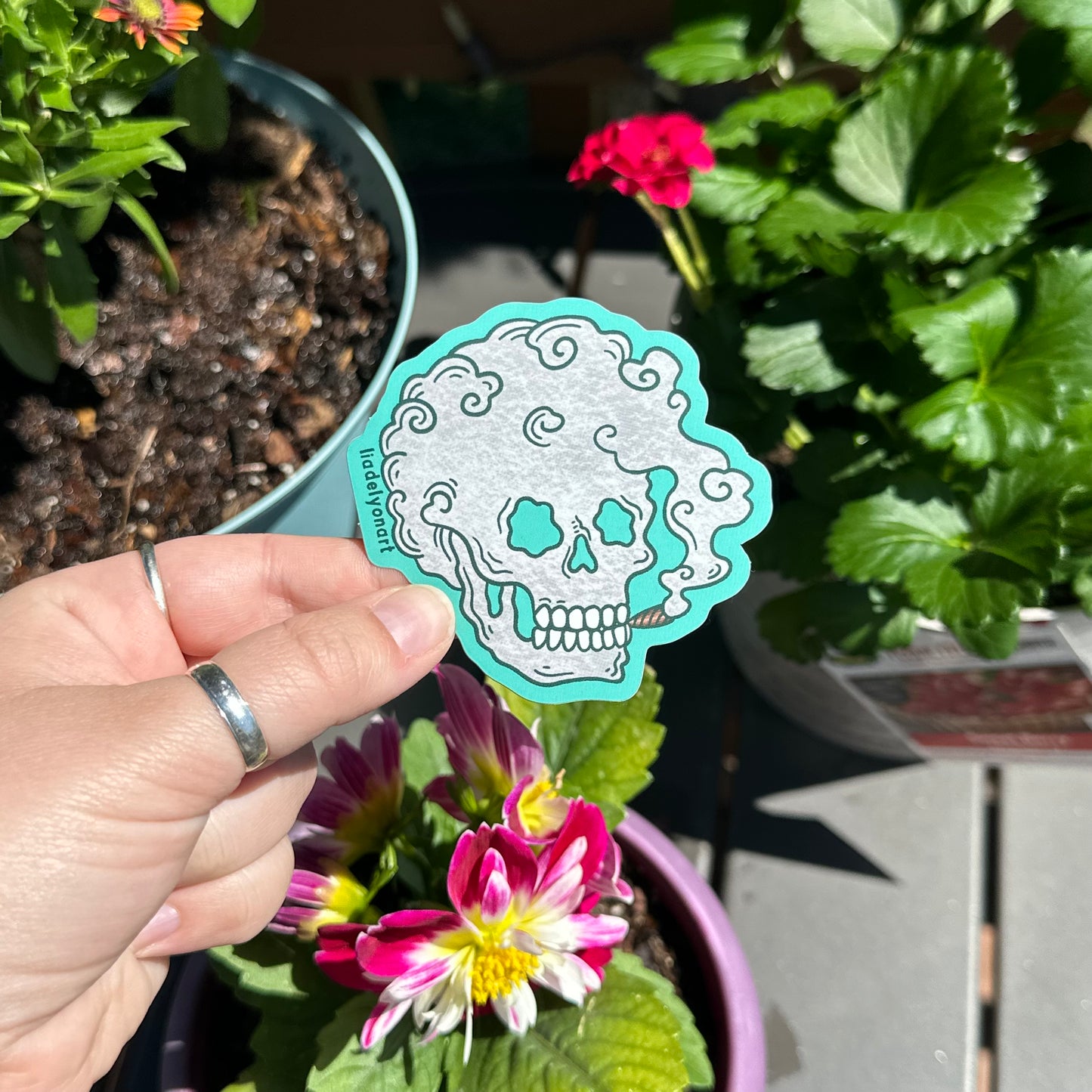 Smoking Skeleton vinyl Sticker, 3x2.8 in.