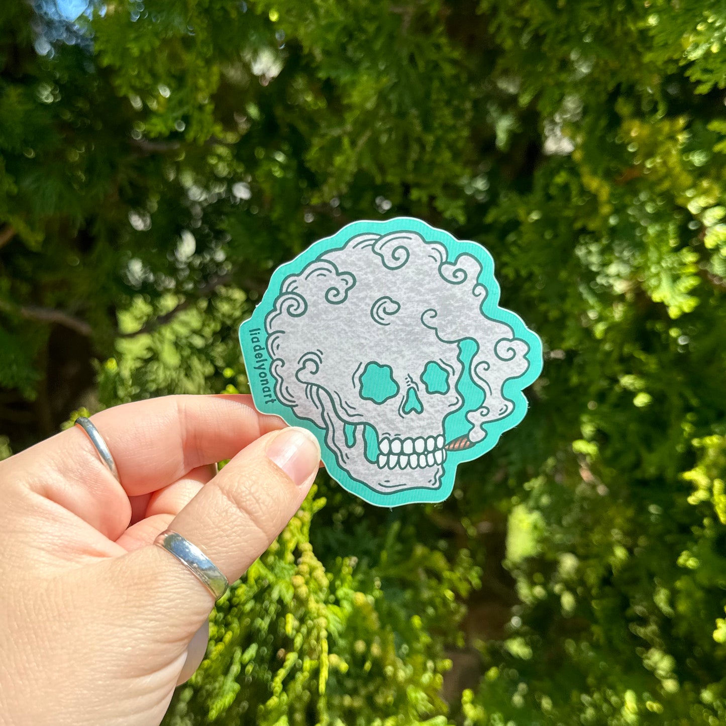 Smoking Skeleton vinyl Sticker, 3x2.8 in.