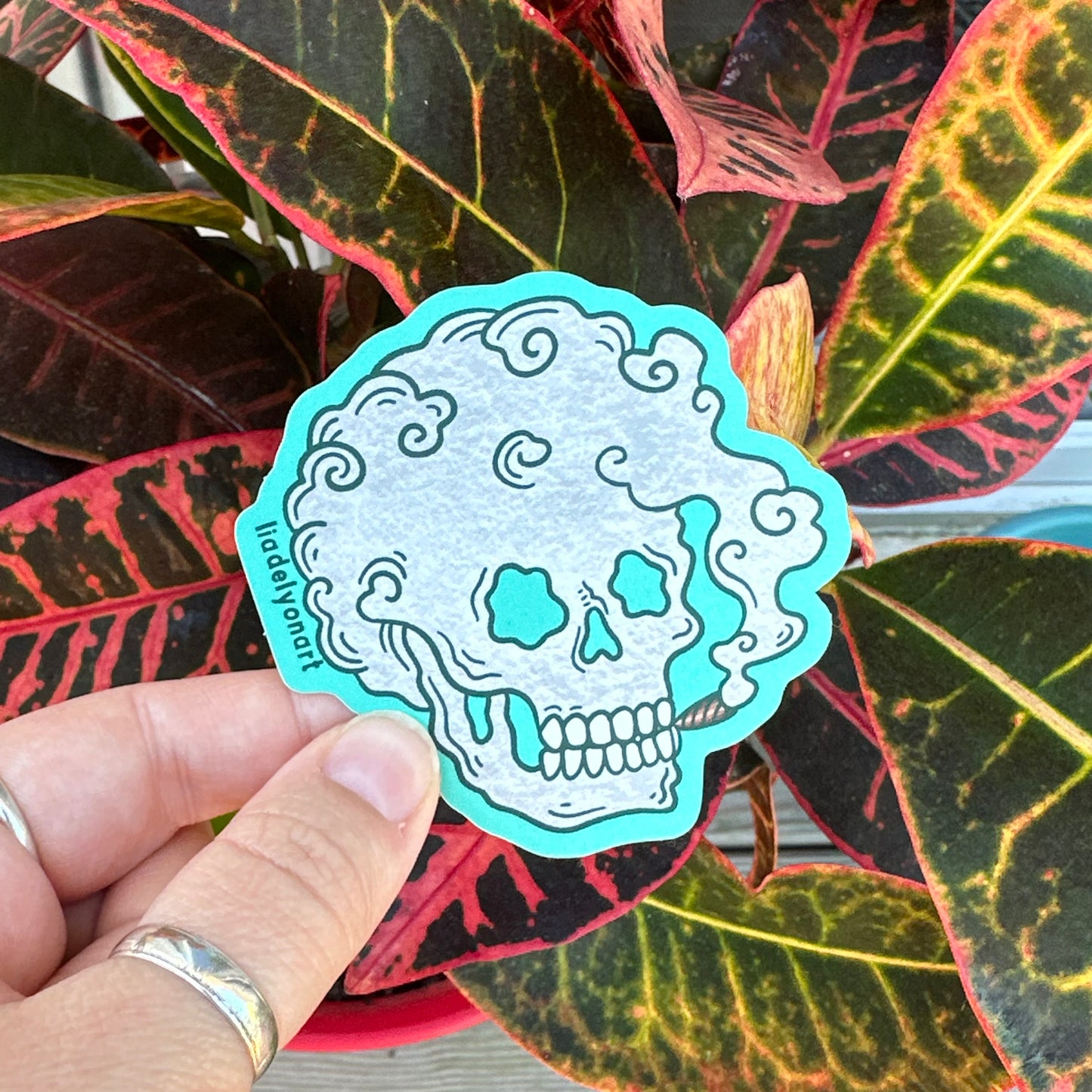 Smoking Skeleton vinyl Sticker, 3x2.8 in.