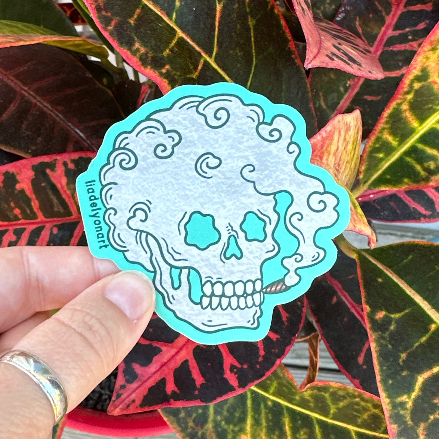 Smoking Skeleton vinyl Sticker, 3x2.8 in.
