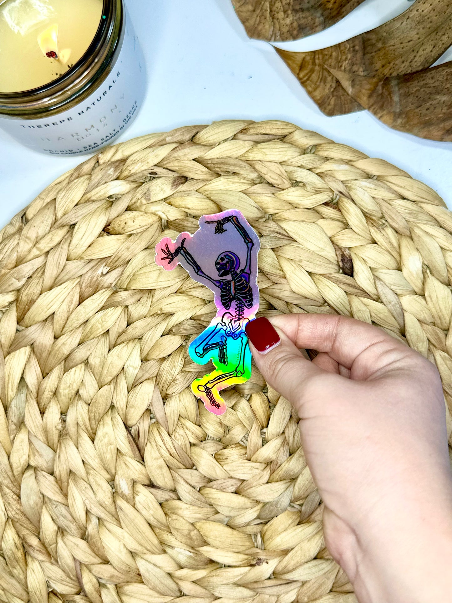 Dancing Skeleton Holographic Sticker, 4x2.2 in