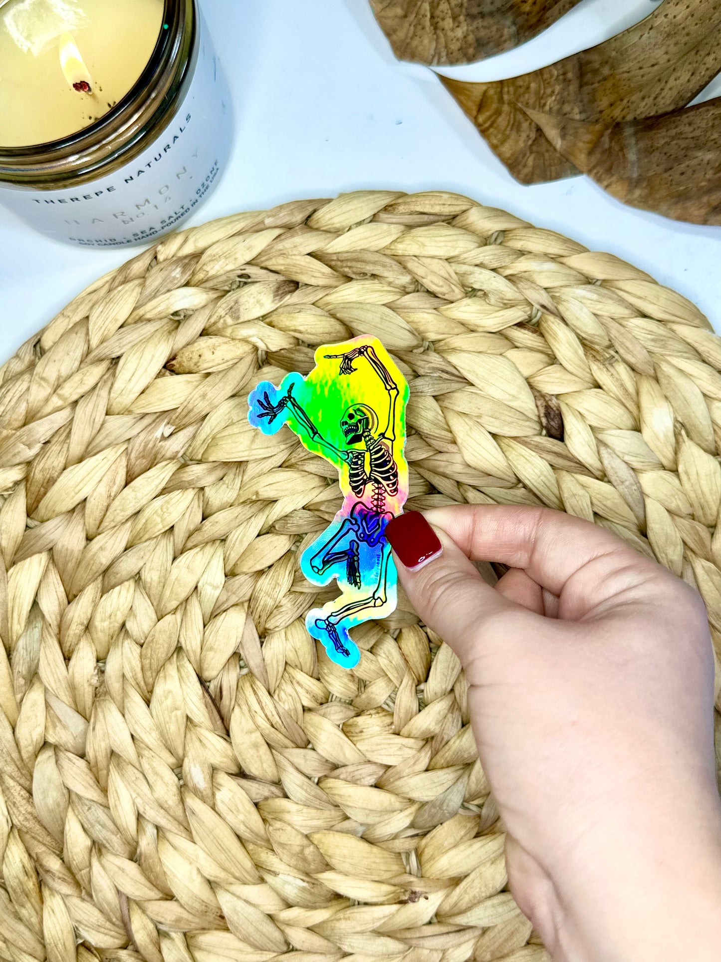 Dancing Skeleton Holographic Sticker, 4x2.2 in