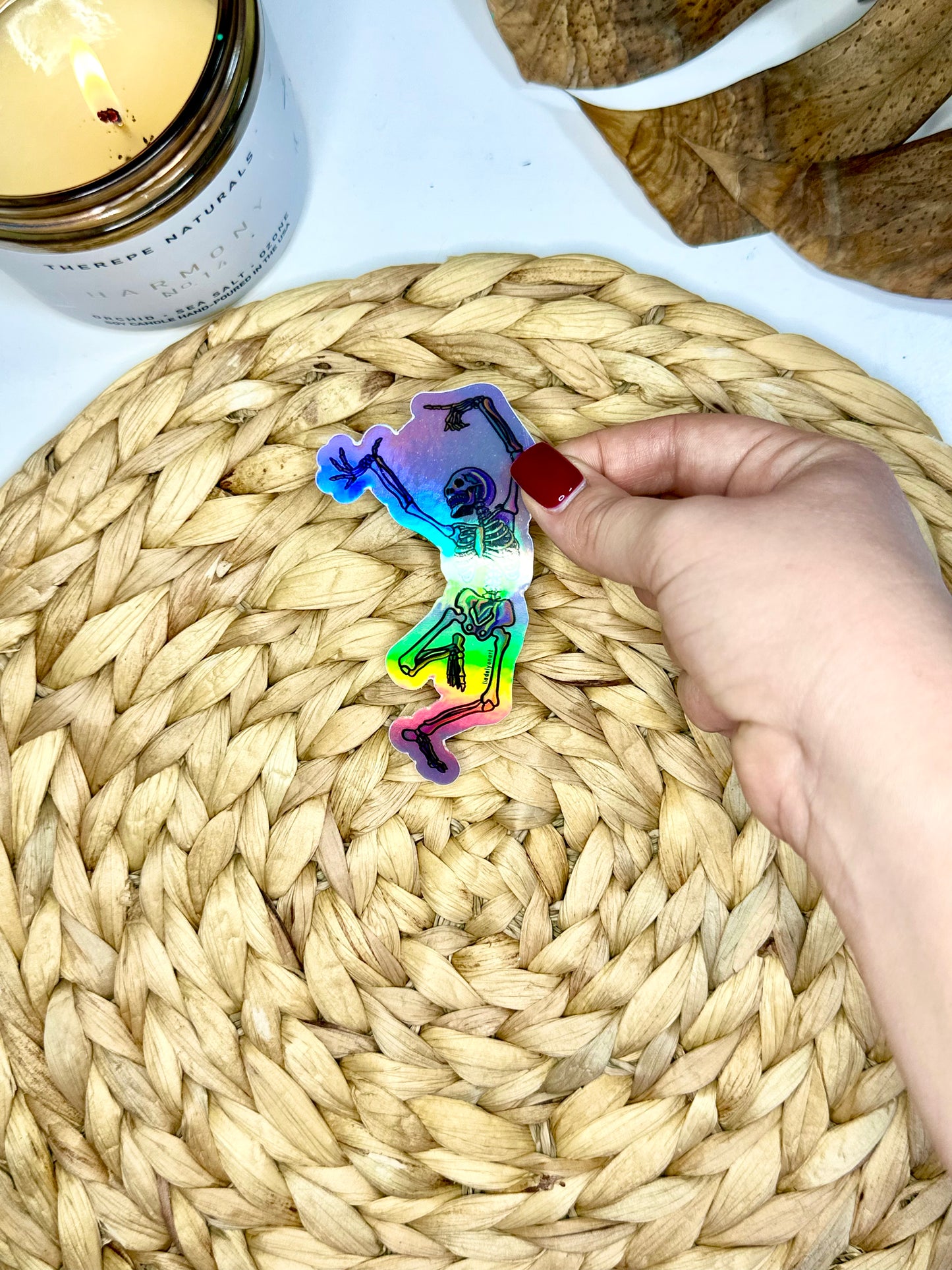 Dancing Skeleton Holographic Sticker, 4x2.2 in