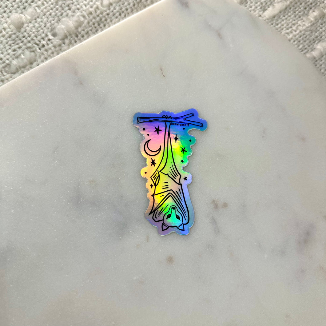 Hanging Bat Holographic Sticker, 3x1.7 in.