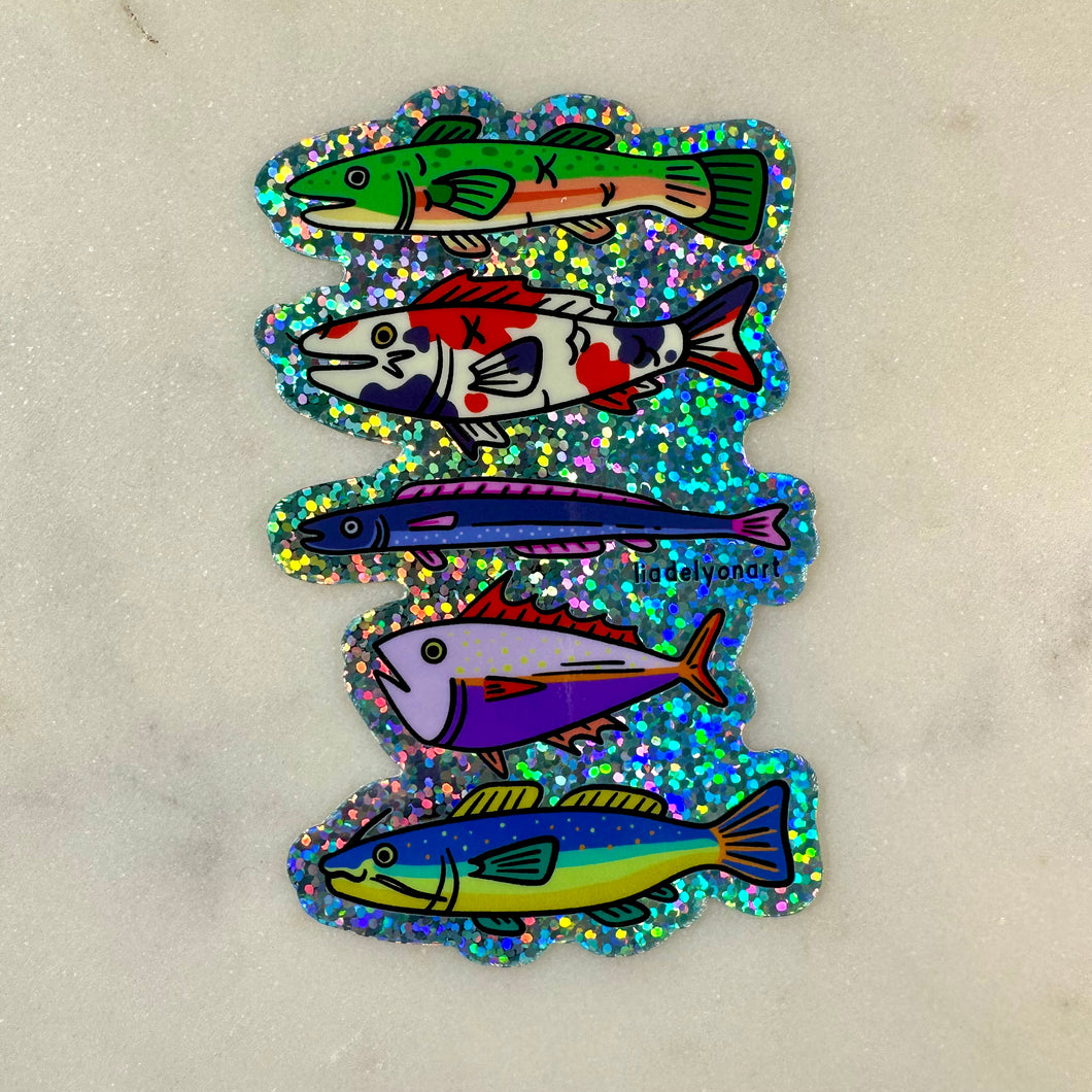 Funky Fish Glitter Sticker, 4x2.5 in.