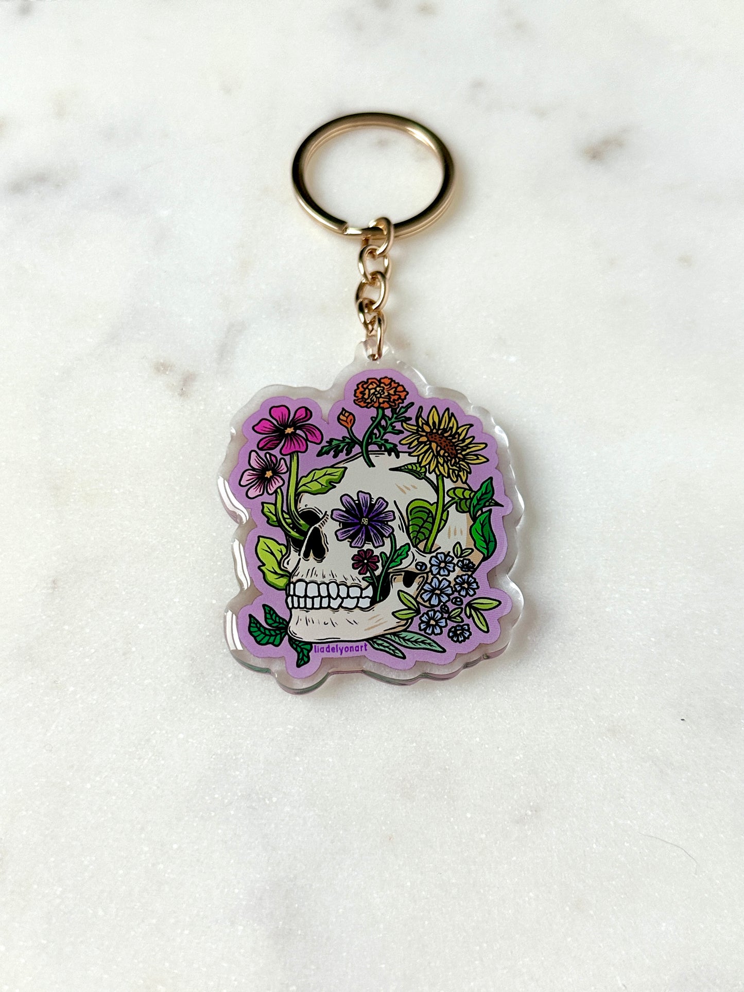 Flower Skull Acrylic Keychain