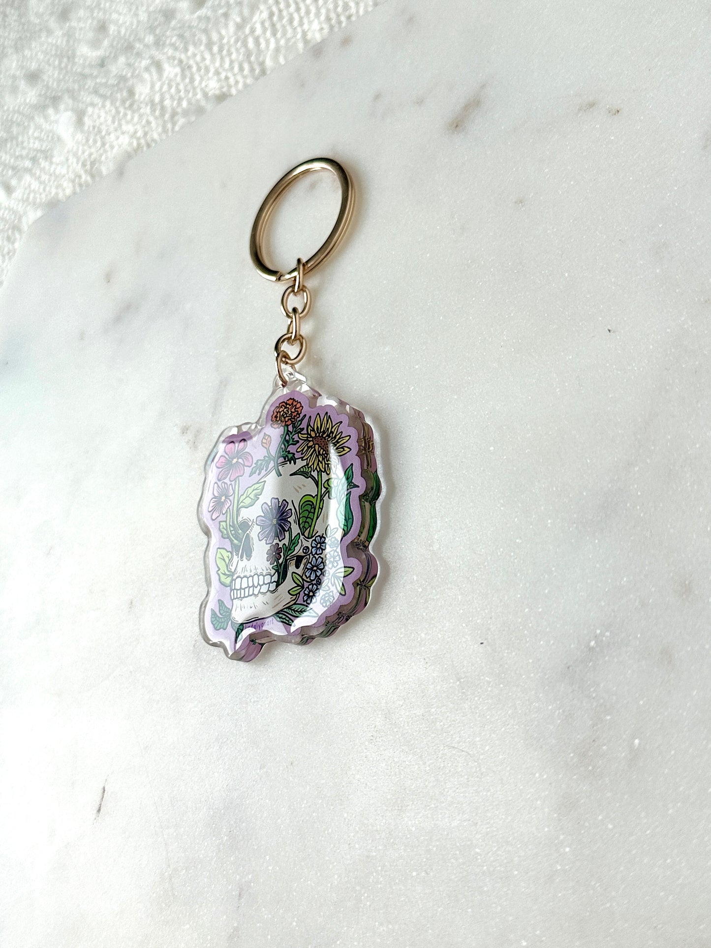Flower Skull Acrylic Keychain