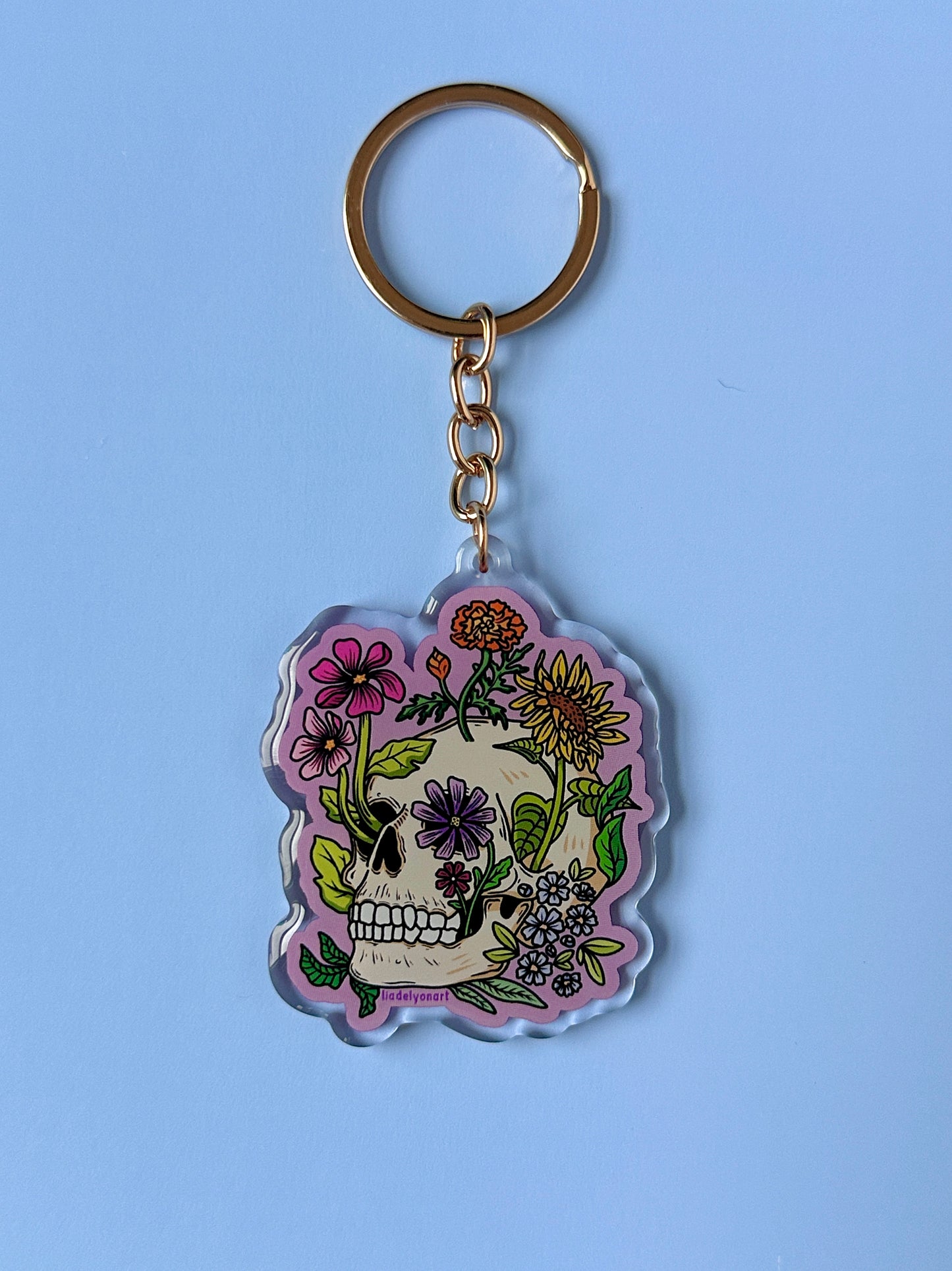 Flower Skull Acrylic Keychain