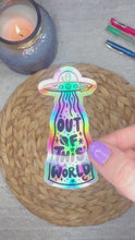 Load and play video in Gallery viewer, UFO Alien Holographic Sticker, 3.5x1.6 in.
