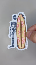 Load and play video in Gallery viewer, Skeleton Surfer Dude Vinyl Sticker, 1.6x3 in.
