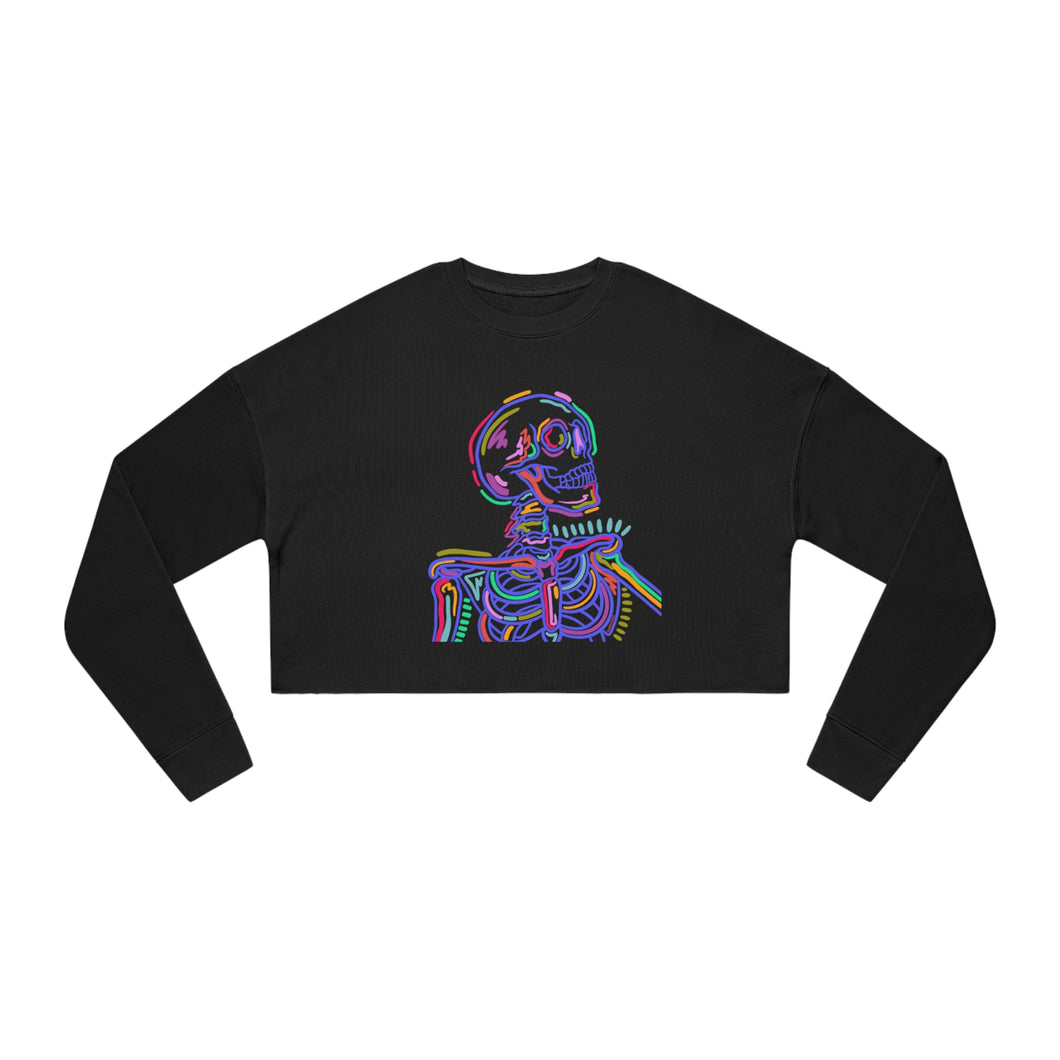 Spooky Neon Halloween Skeleton Skull Women's Cropped Sweatshirt
