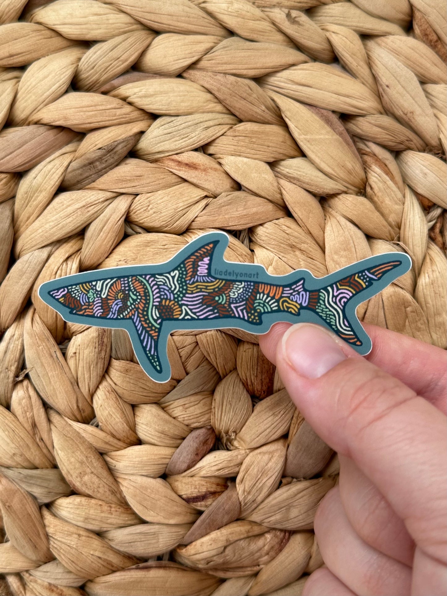 Abstract Shark Vinyl Sticker, 3.5 x1.5 in.