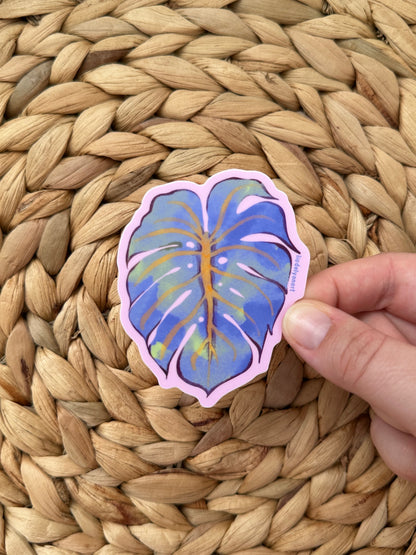 Blue Monstera Vinyl Sticker, 3 x 2.5 in