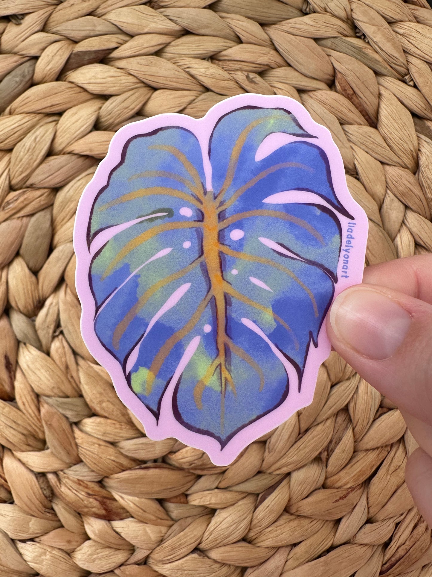 Blue Monstera Vinyl Sticker, 3 x 2.5 in