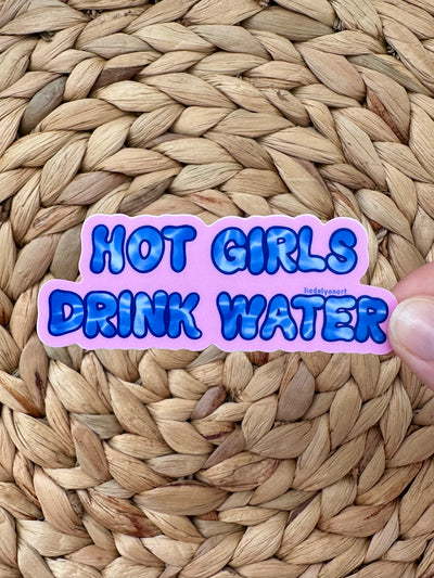 Hot Girls Drink Water Vinyl Sticker, 3.5 x 1.3 in.