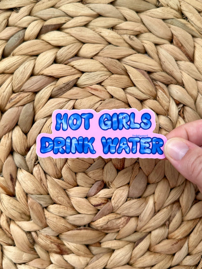 Hot Girls Drink Water Vinyl Sticker, 3.5 x 1.3 in.