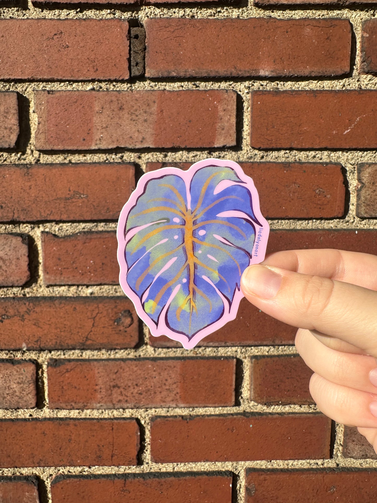 Blue Monstera Vinyl Sticker, 3 x 2.5 in