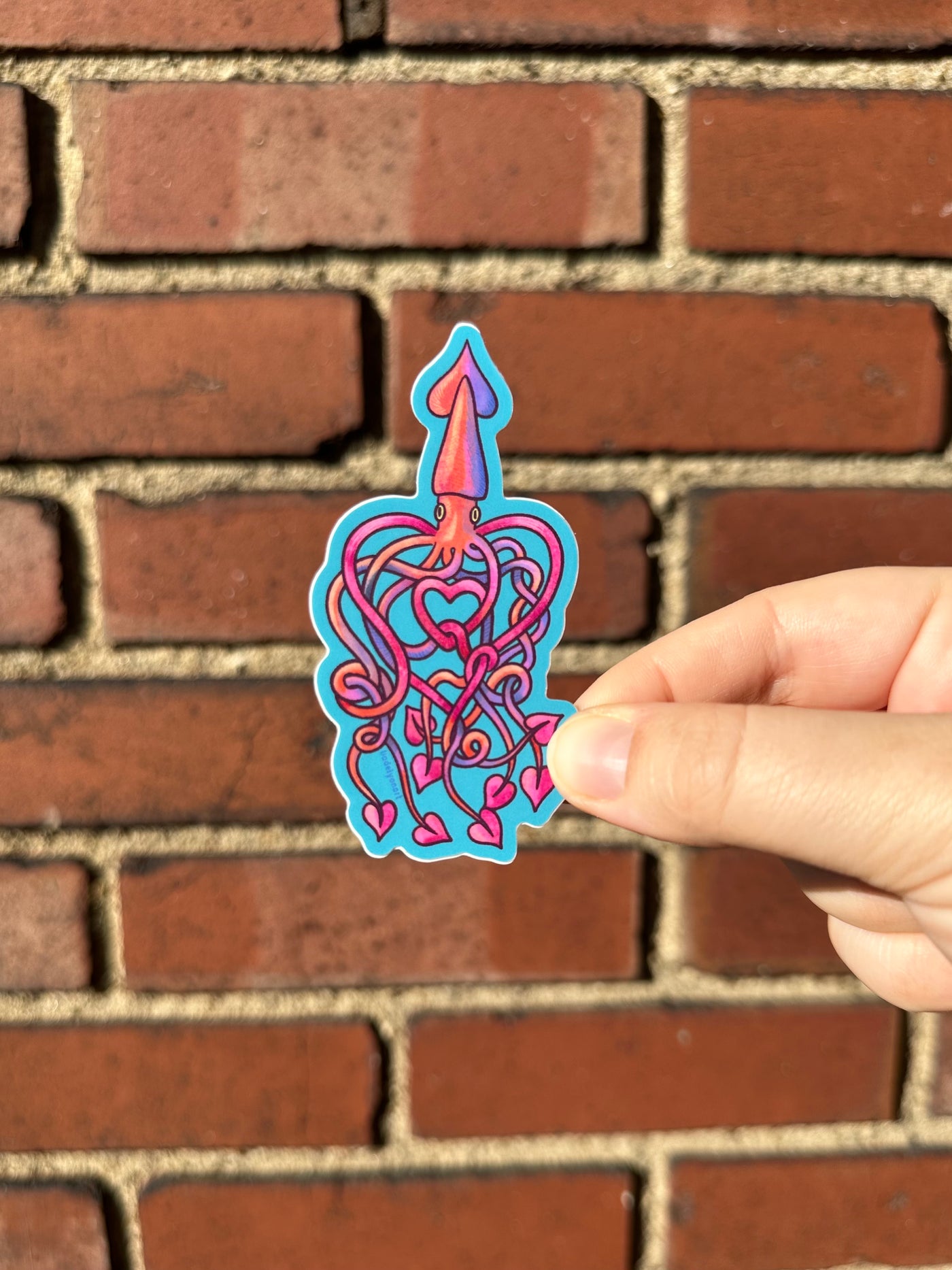 Heart Squid Vinyl Sticker, 1.7x3.3 in.