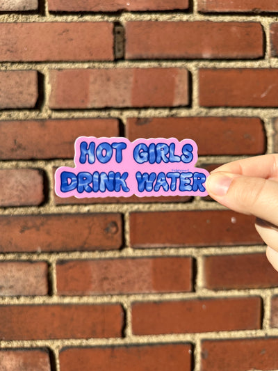 Hot Girls Drink Water Vinyl Sticker, 3.5 x 1.3 in.