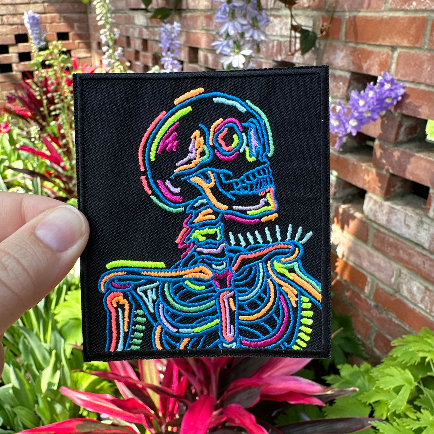 Neon Skeleton Embroidered Iron on Patch,