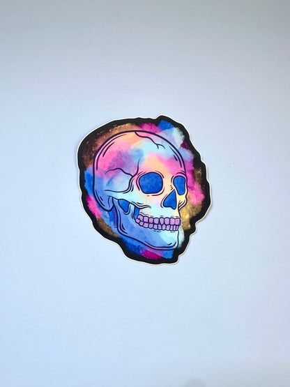 Watercolor Skull Vinyl Sticker, 3x2.85