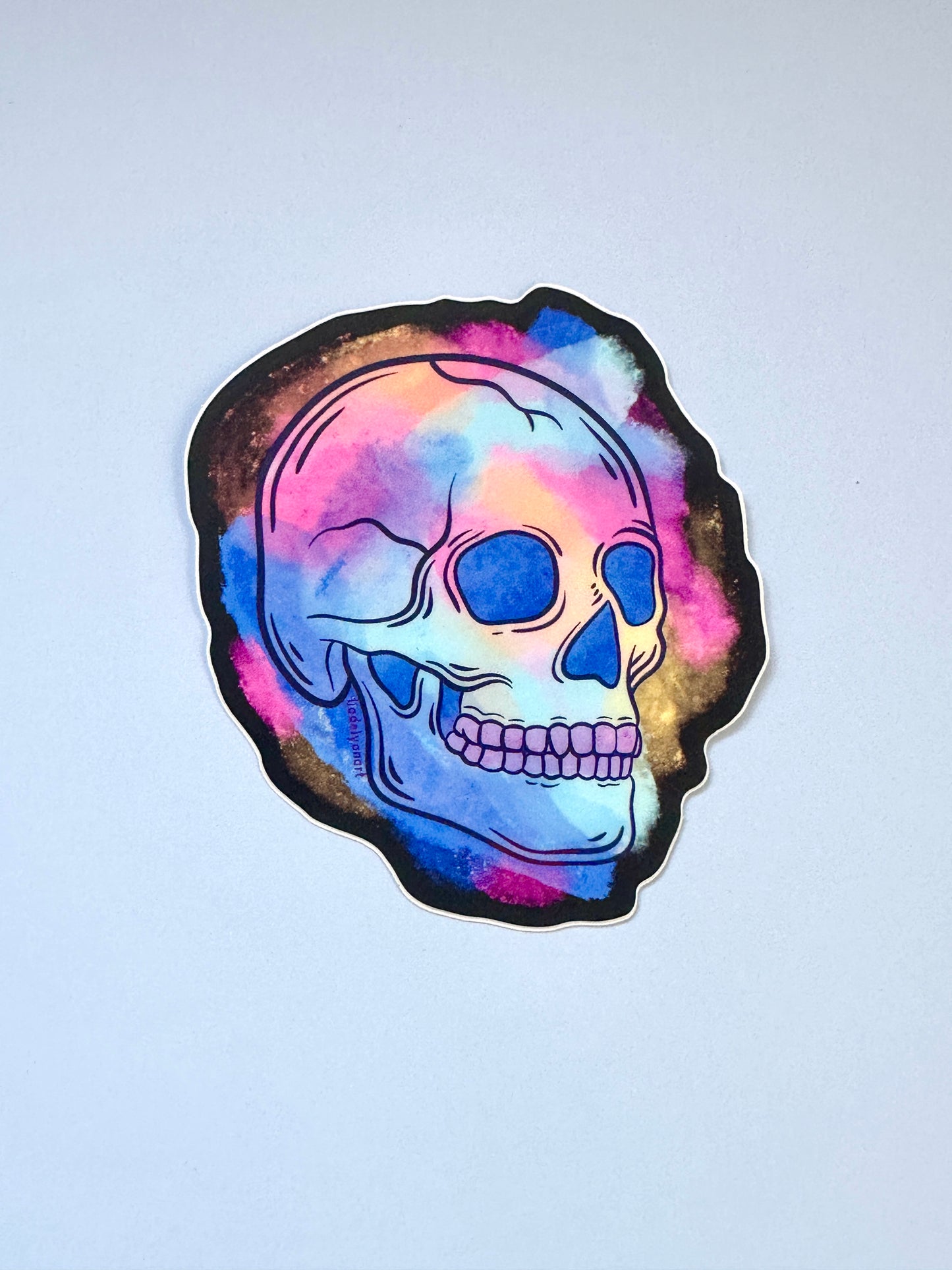 Watercolor Skull Vinyl Sticker, 3x2.85