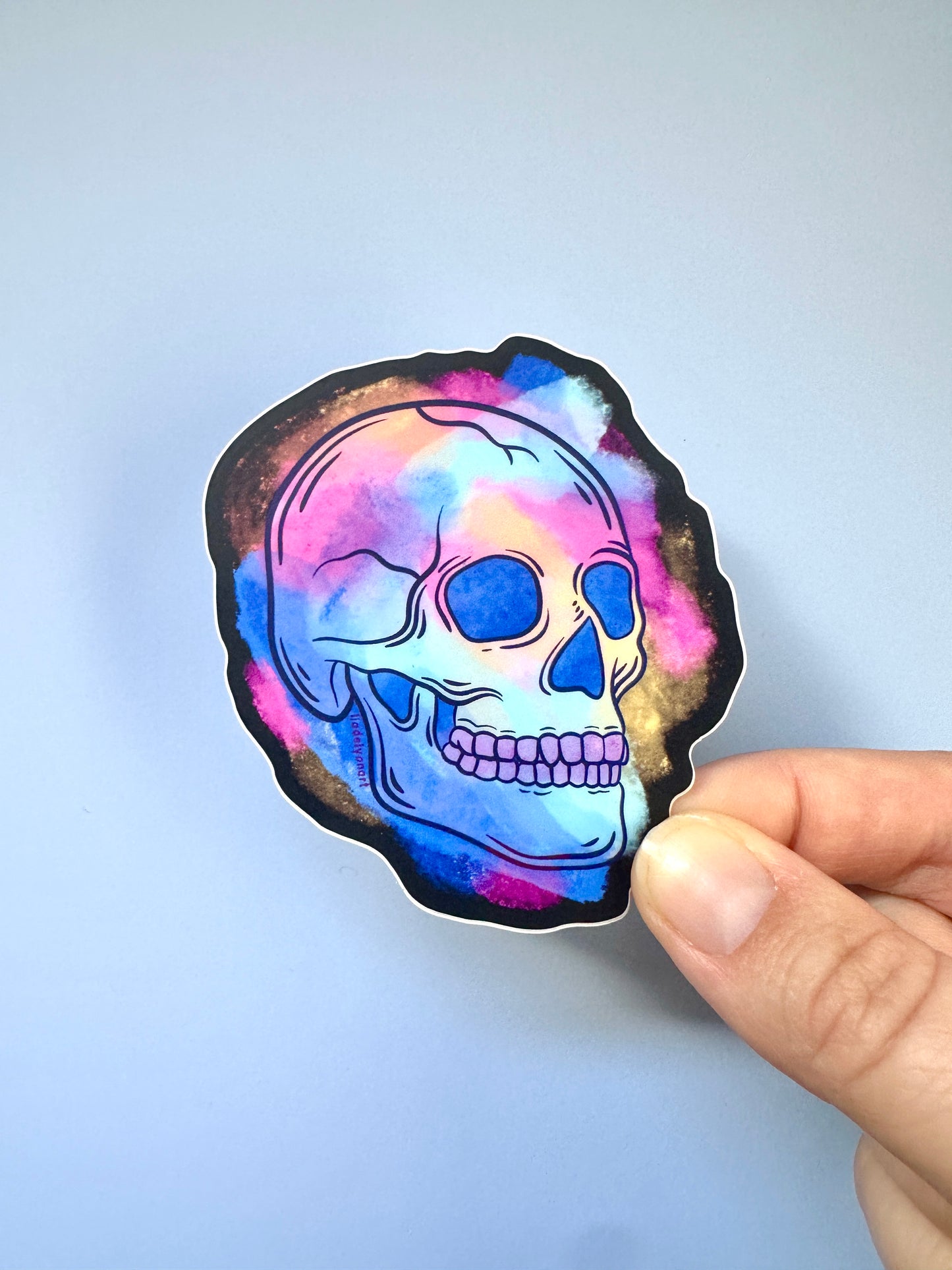 Watercolor Skull Vinyl Sticker, 3x2.85