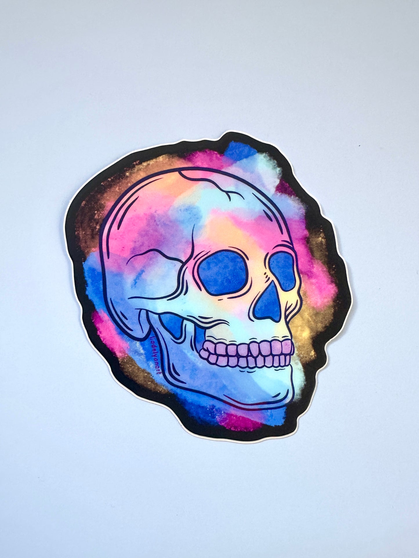 Watercolor Skull Vinyl Sticker, 3x2.85