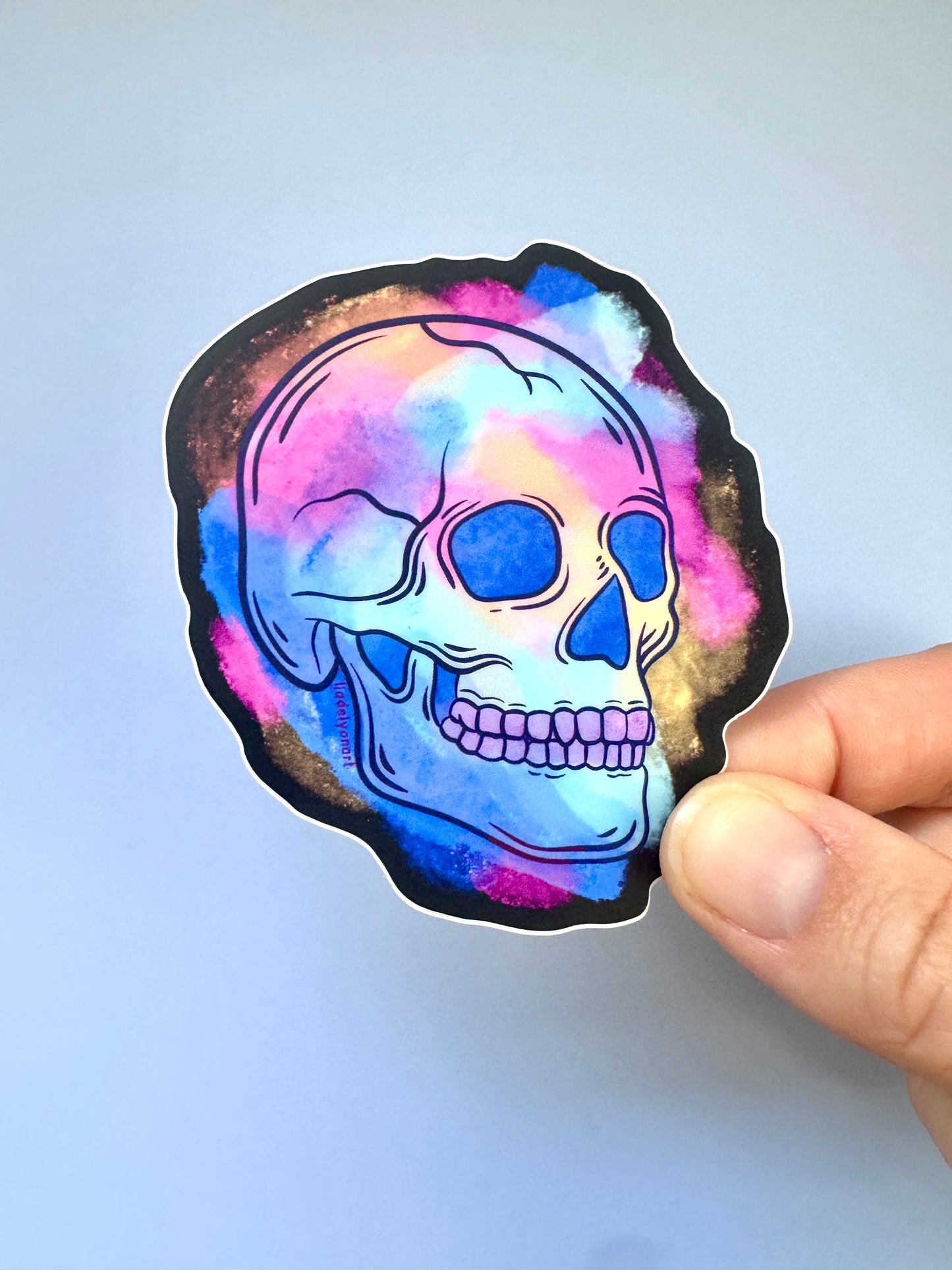 Watercolor Skull Vinyl Sticker, 3x2.85