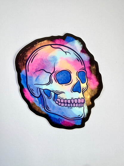 Watercolor Skull Vinyl Sticker, 3x2.85