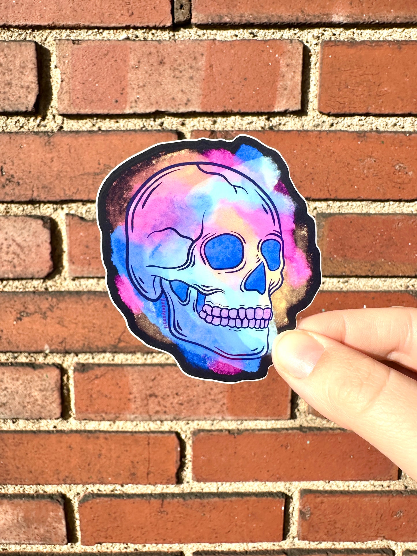 Watercolor Skull Vinyl Sticker, 3x2.85