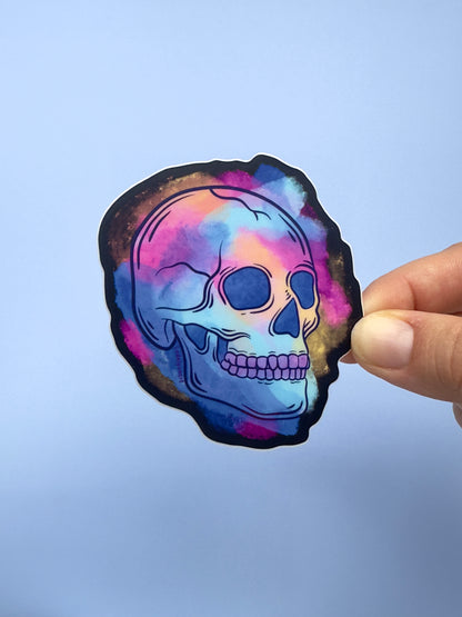 Watercolor Skull Vinyl Sticker, 3x2.85