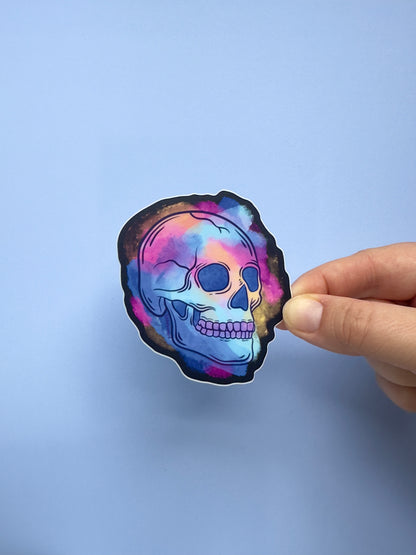 Watercolor Skull Vinyl Sticker, 3x2.85