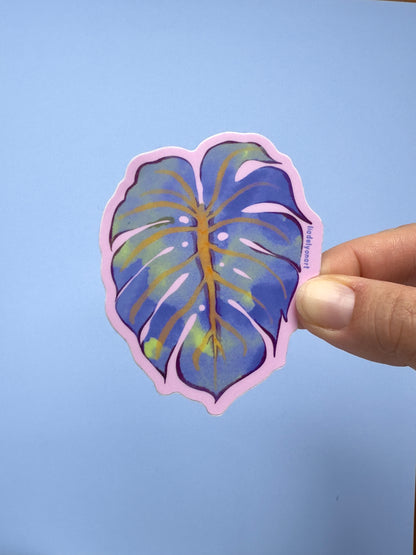 Blue Monstera Vinyl Sticker, 3 x 2.5 in