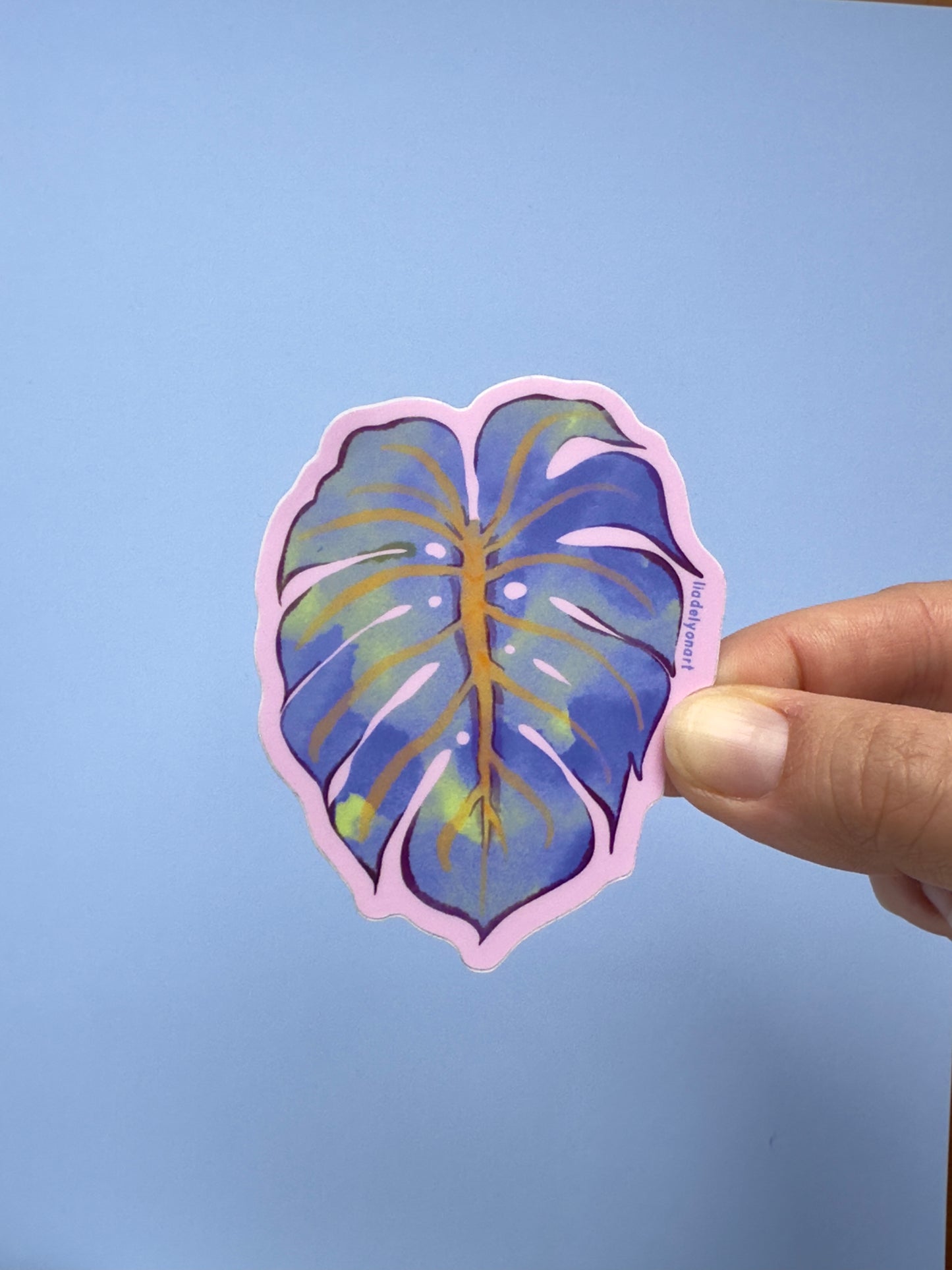 Blue Monstera Vinyl Sticker, 3 x 2.5 in