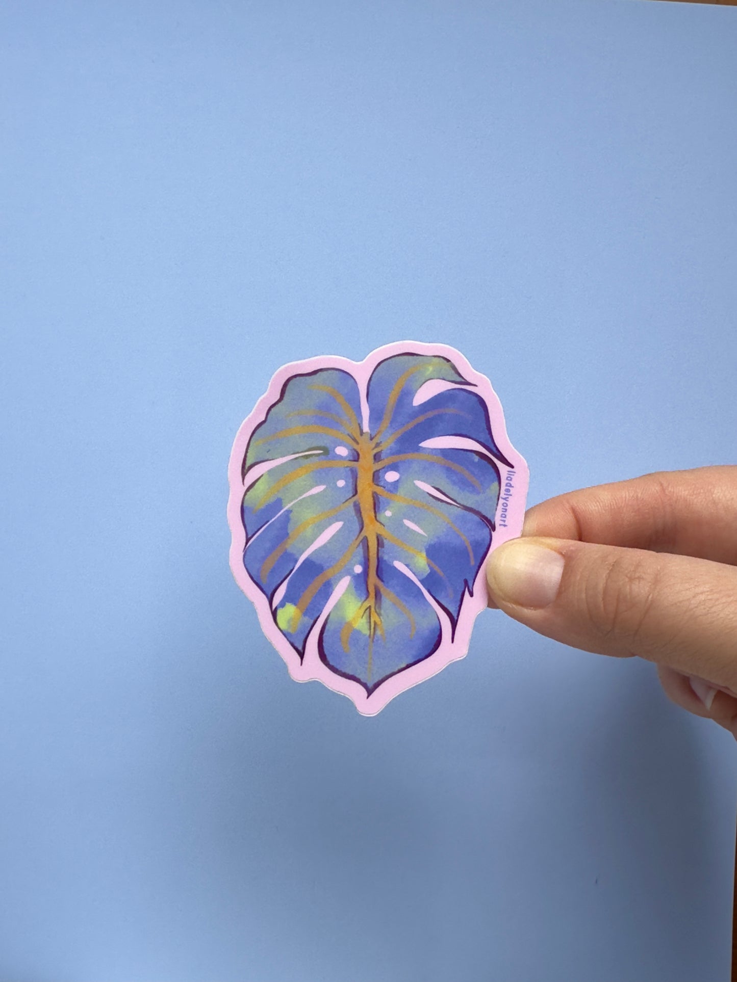 Blue Monstera Vinyl Sticker, 3 x 2.5 in