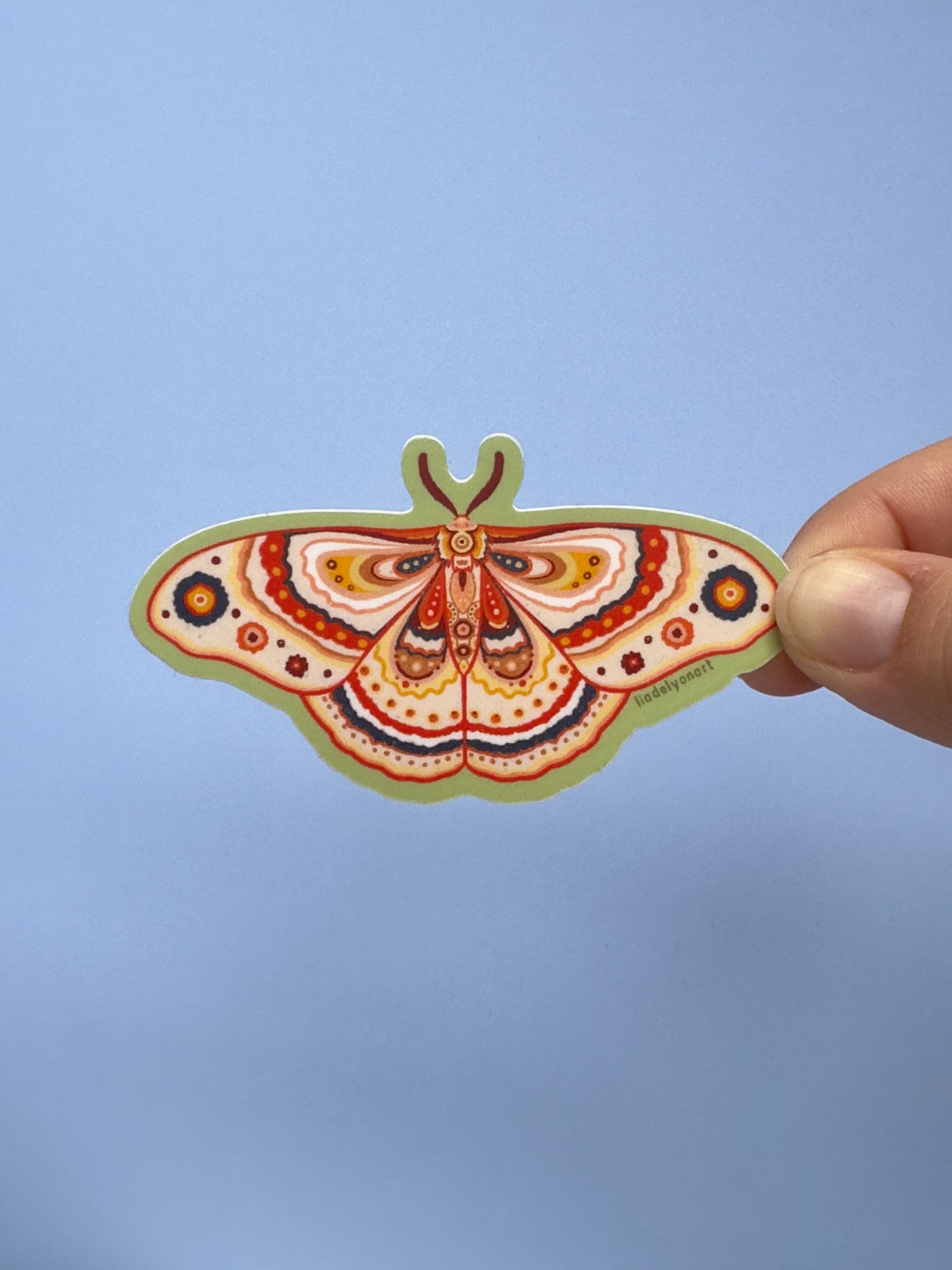 Green Moth Vinyl Sticker, 3.2 x 1.7 in.