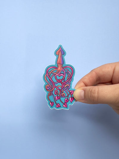 Heart Squid Vinyl Sticker, 1.7x3.3 in.