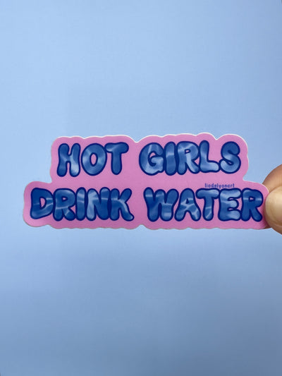 Hot Girls Drink Water Vinyl Sticker, 3.5 x 1.3 in.