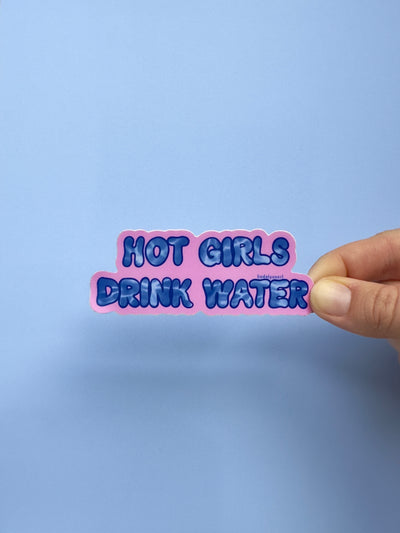 Hot Girls Drink Water Vinyl Sticker, 3.5 x 1.3 in.