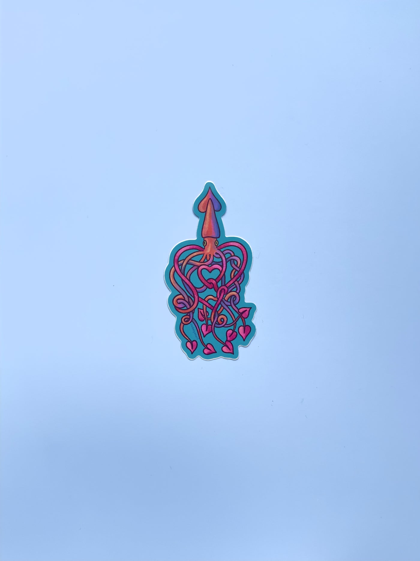 Heart Squid Vinyl Sticker, 1.7x3.3 in.