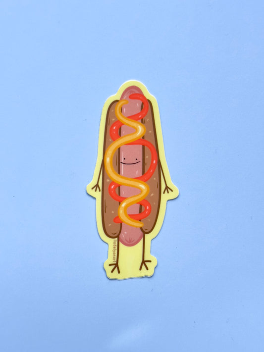 Hot Dog Dude Vinyl Sticker, 3.3 x 1.5 in.