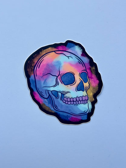 Watercolor Skull Vinyl Sticker, 3x2.85