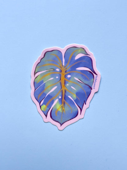 Blue Monstera Vinyl Sticker, 3 x 2.5 in