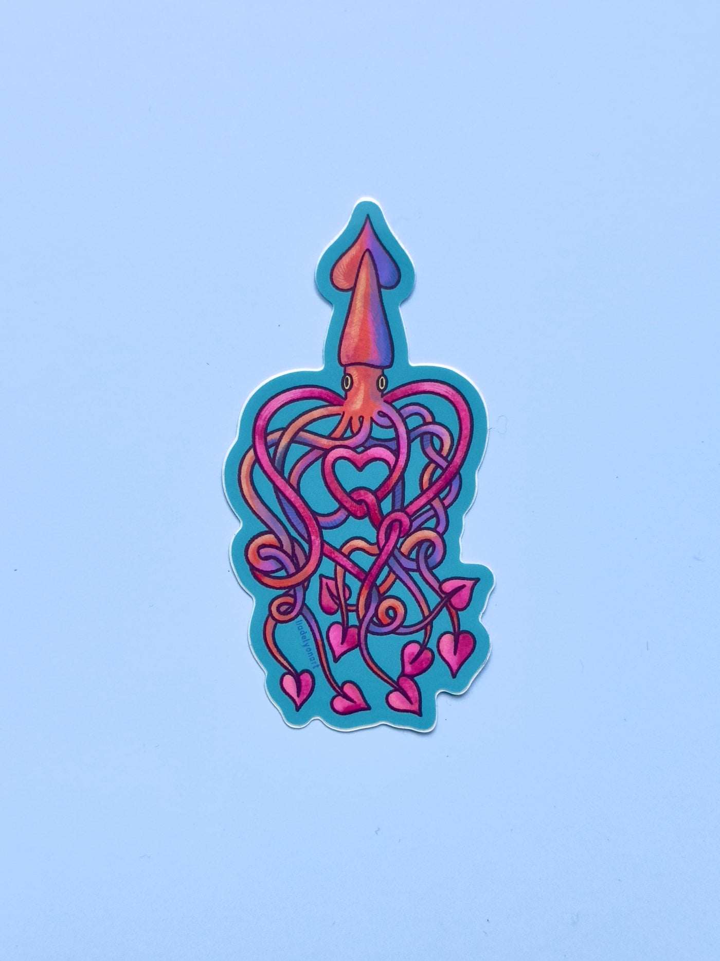 Heart Squid Vinyl Sticker, 1.7x3.3 in.