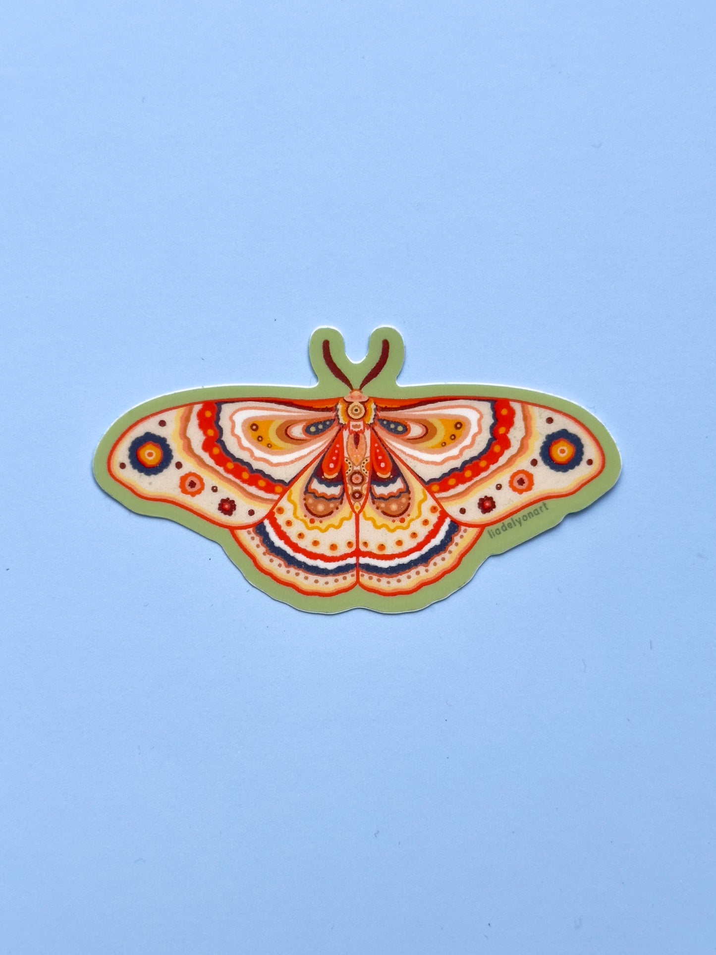 Green Moth Vinyl Sticker, 3.2 x 1.7 in.