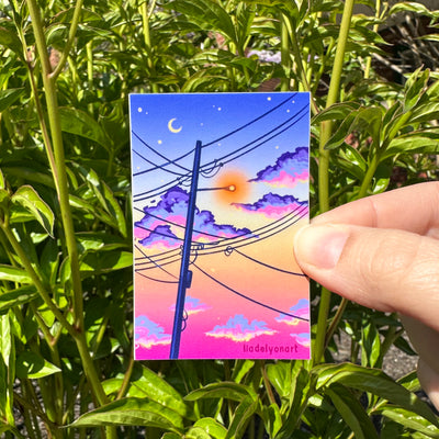 Sunset Telephone Pole Matte Vinyl Sticker
