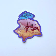 Load image into Gallery viewer, Beach Hermit Crab Conch Vinyl Sticker, 2.8x3 in.
